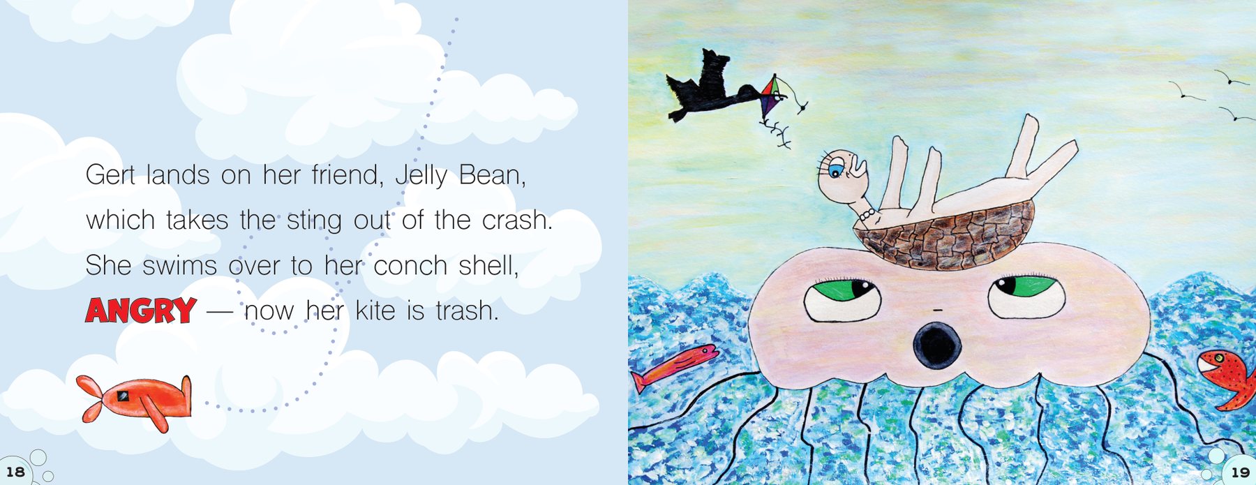 Gert reacts after her kite is damaged during the coastal adventure.